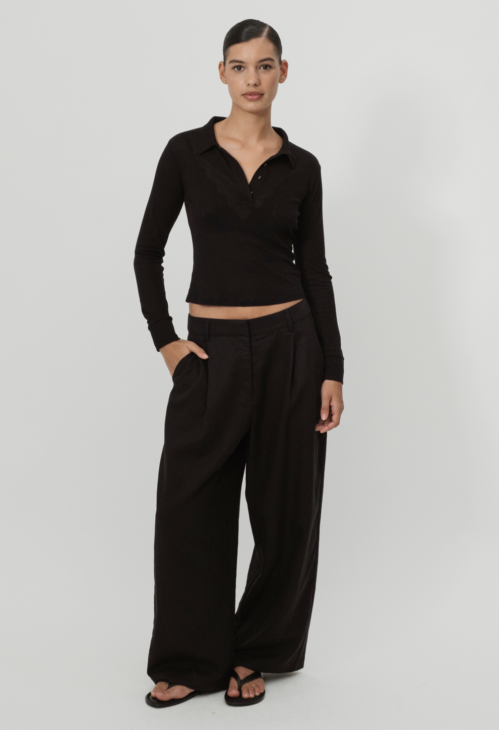 Manon Low-Rise Pleat Front Pants – Wide-Leg Trousers | Tohen