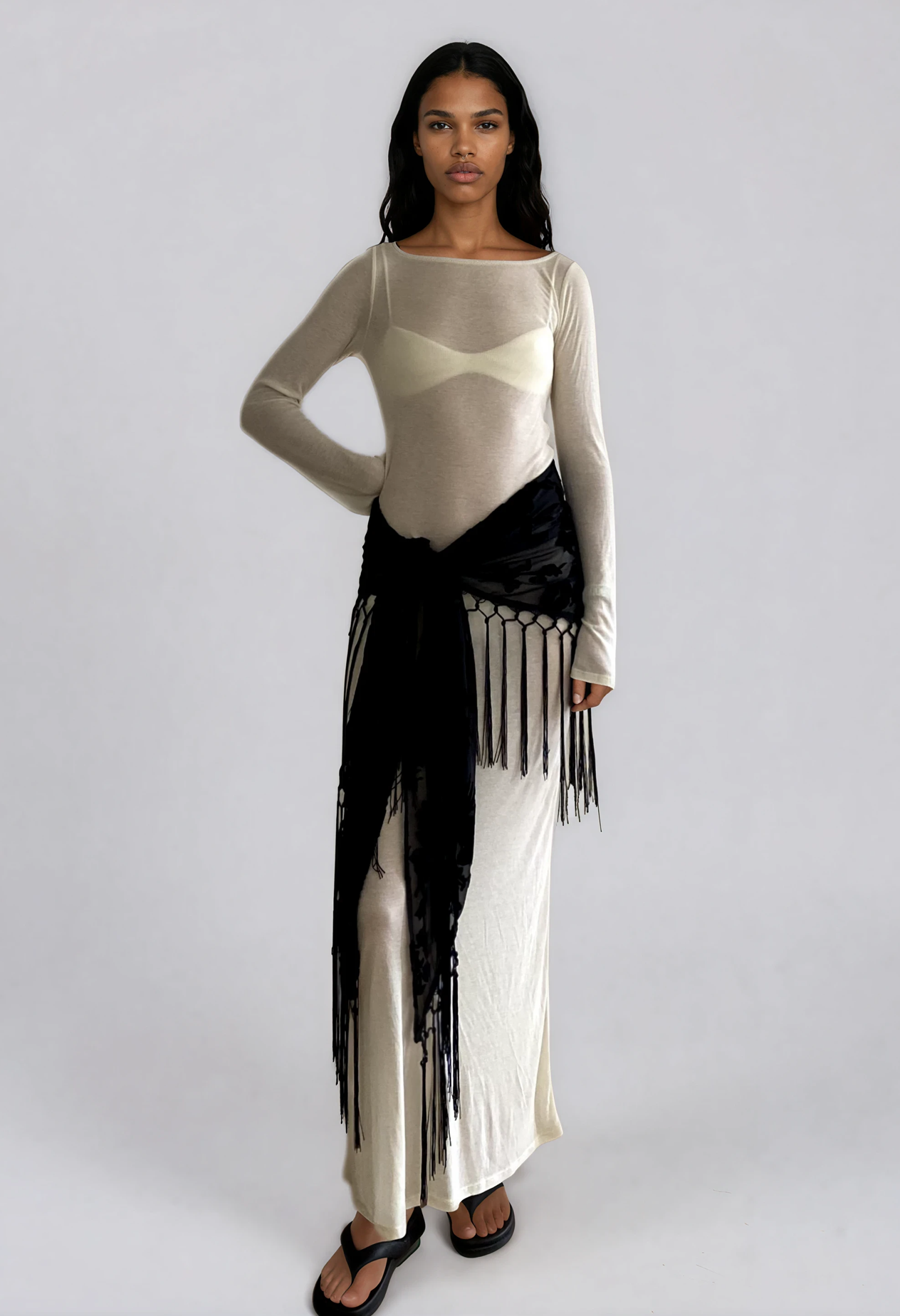 Astley Scarf in Black - Devoré Triangle Scarf | Tohen